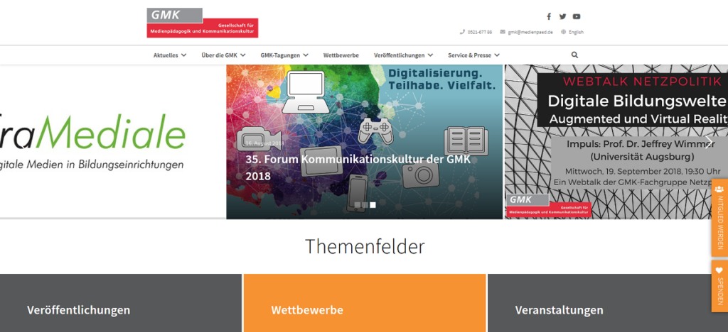 Screenshot der GMK-Webseite