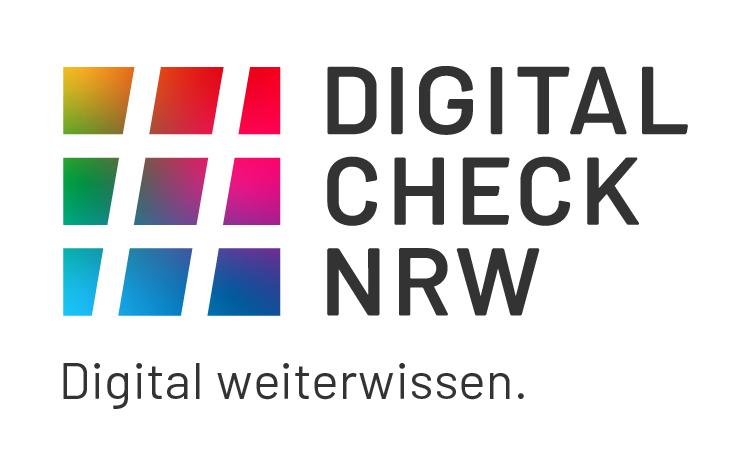 Logo vom #DigitalCheckNRW. Digital weiterwissen.