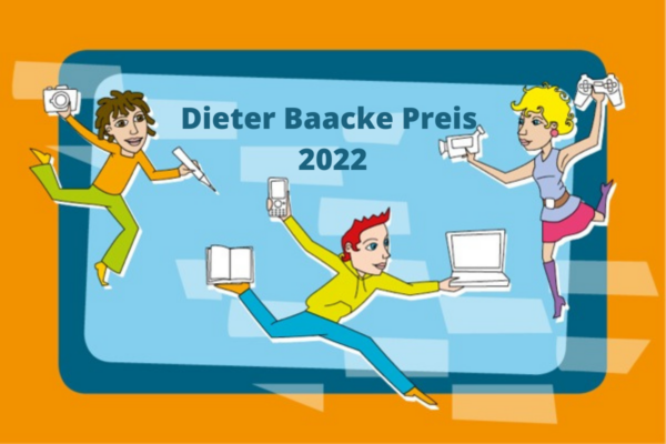 Keyvisual Dieter Baacke Preis: Drei Figuren mit Medien