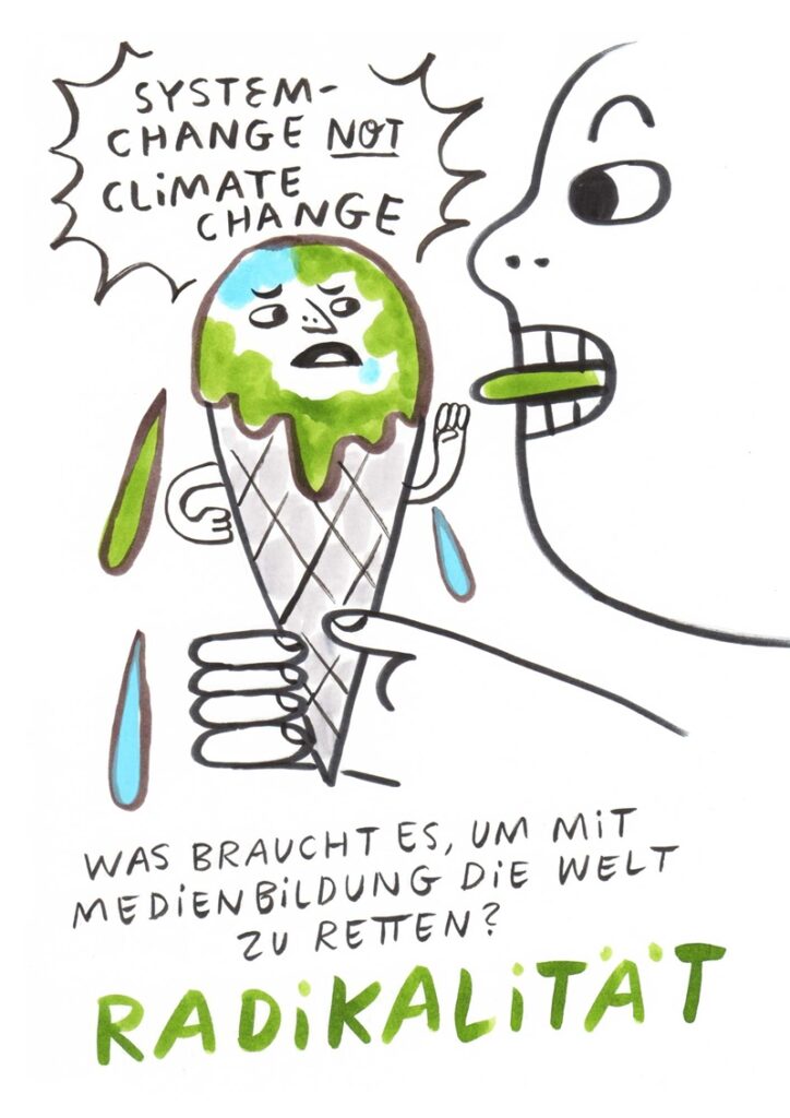 Foto vom Graphic Recording des 39. Forums Kommunikationskultur in Potsdam. Gezeichnet von Julia Kluge.
