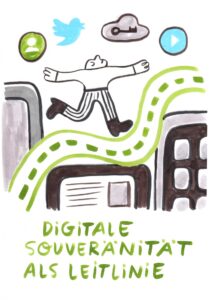 Foto vom Graphic Recording des 39. Forums Kommunikationskultur in Potsdam. Gezeichnet von Julia Kluge.