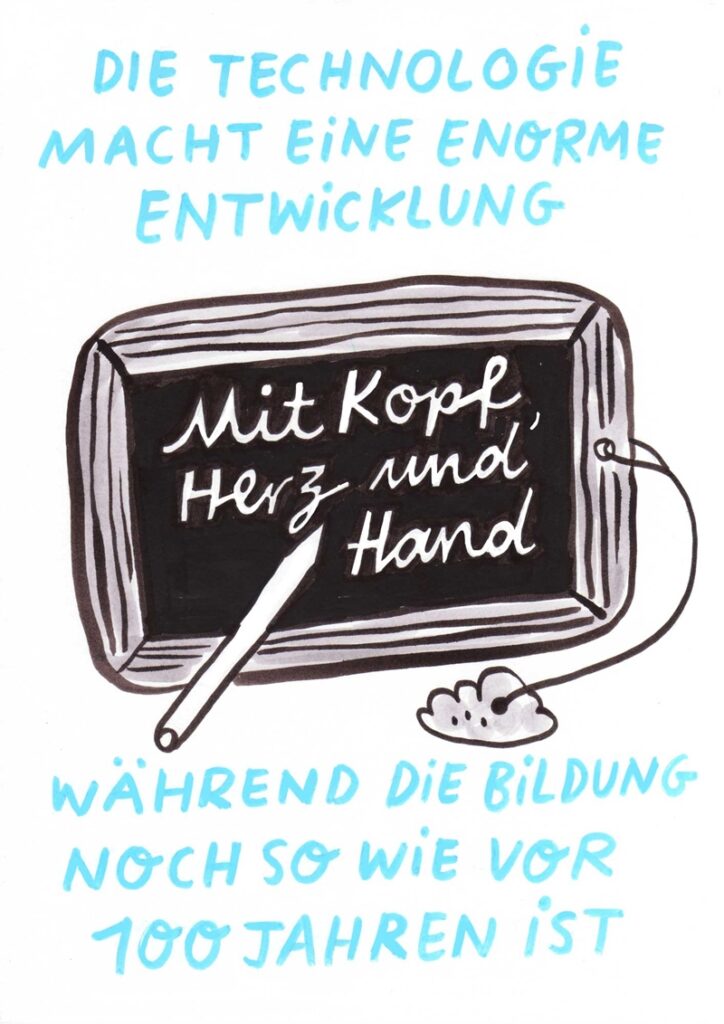 Foto vom Graphic Recording des 39. Forums Kommunikationskultur in Potsdam. Gezeichnet von Julia Kluge.