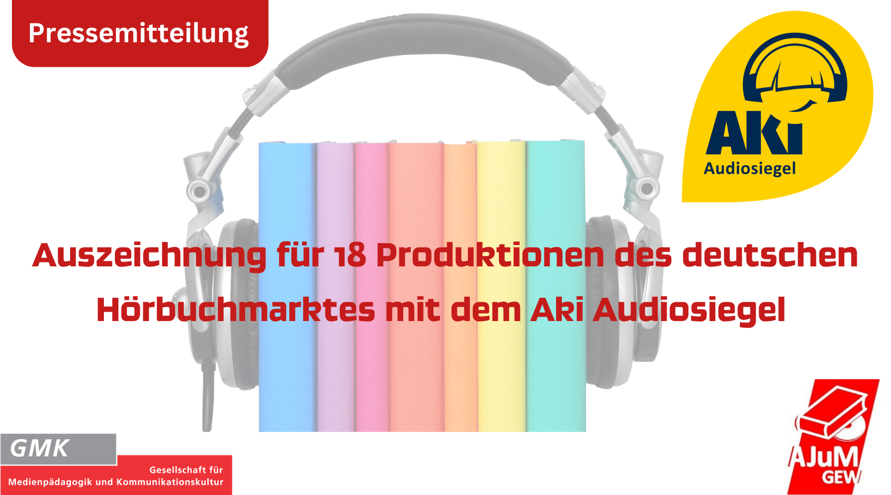 Aki Audiosiegel für 18 Produktionen des deutschen Hörbuchmarktes; Bücher zwischen einem Kopfhörer