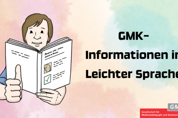 GMK-Informationen in Leichter Sprache: Grafik eines Mannes, der ein Buch liest