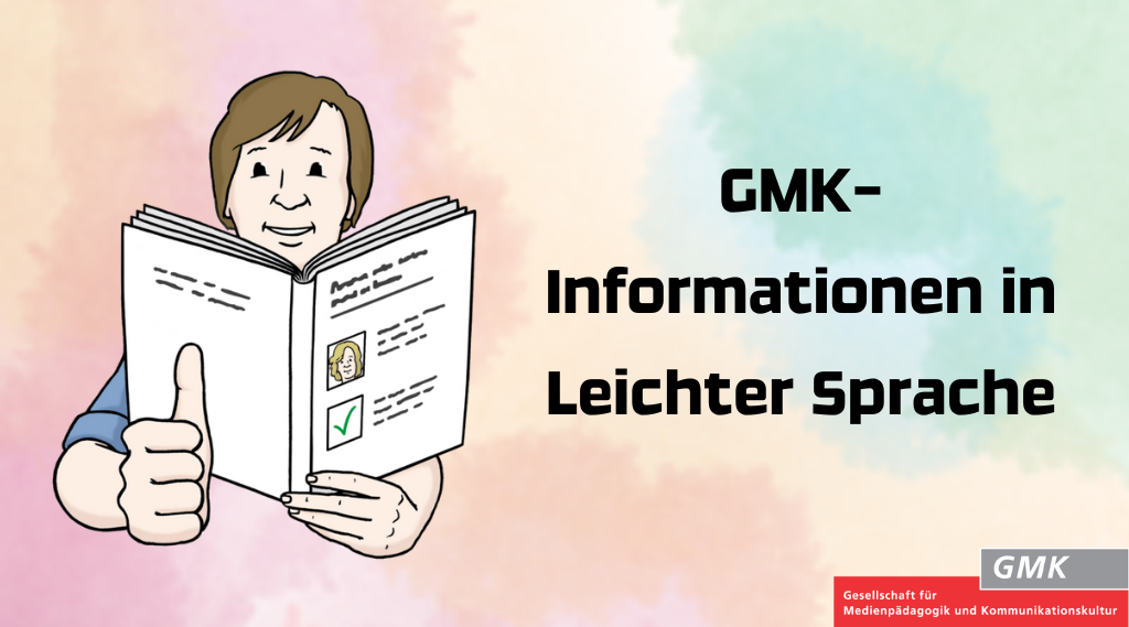 GMK-Informationen in Leichter Sprache: Grafik eines Mannes, der ein Buch liest