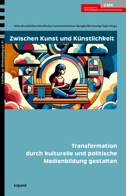 KI-Grafik einer Frau mit Laptop und anderen Medien