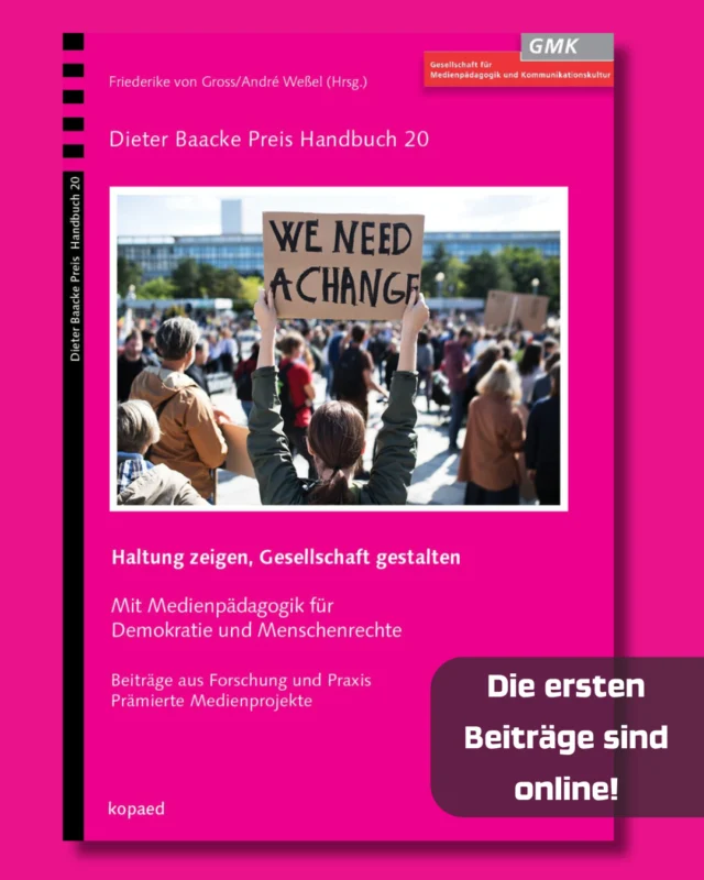 Die ersten Interviews im neuen Dieter Baacke Handbuch 20 sind nun auf der GMK-Website online:

"Haltung zeigen, Gesellschaft gestalten. - Mit Medienpädagogik für Demokratie und Menschenrechte"

🔸Haus für Kinder St. Sebastian: Einmal Uppsala und zurück – ein digitales naturwissenschaftliches Kita-Abenteuer
(Kategorie A „Projekte von und mit Kindern“)

🔹Stadtbibliothek Bremen @stabihb und @blickwechsel_ev: Eine Kiste Irgendwas – Philosophische und digitale Experimente (Kategorie A „Projekte von und mit Kindern“)

Alle Beiträge werden sukzessiv auf unserer Website veröffentlicht.

#DieterBaackePreis #Handbuch #Interviews #Veröffentlichung #NEU #Haltung #Gesellschaft #Demokratie #Menschenrechte